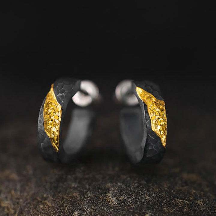 Handcrafted 999 Silver Hammered Gold Vein Earrings