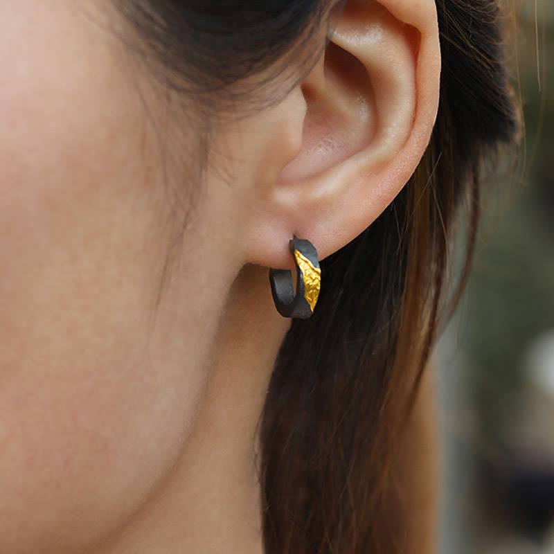 Handcrafted 999 Silver Hammered Gold Vein Earrings
