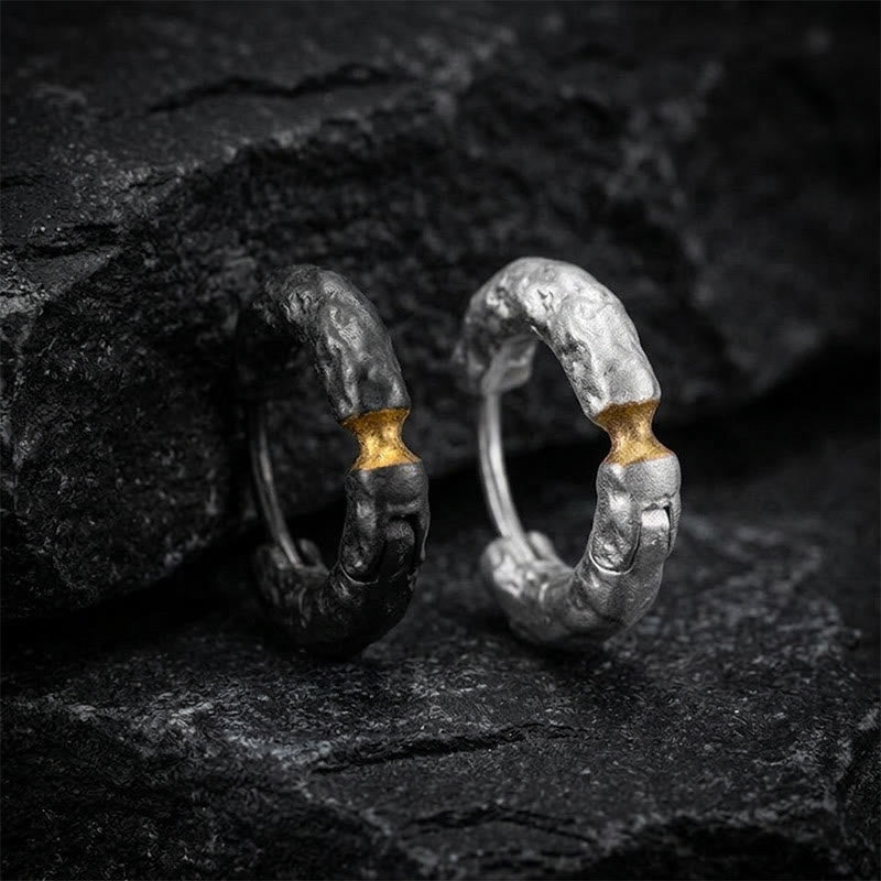 Handcrafted 999 Silver Rugged Rock Inlaid Gold Waist Earrings