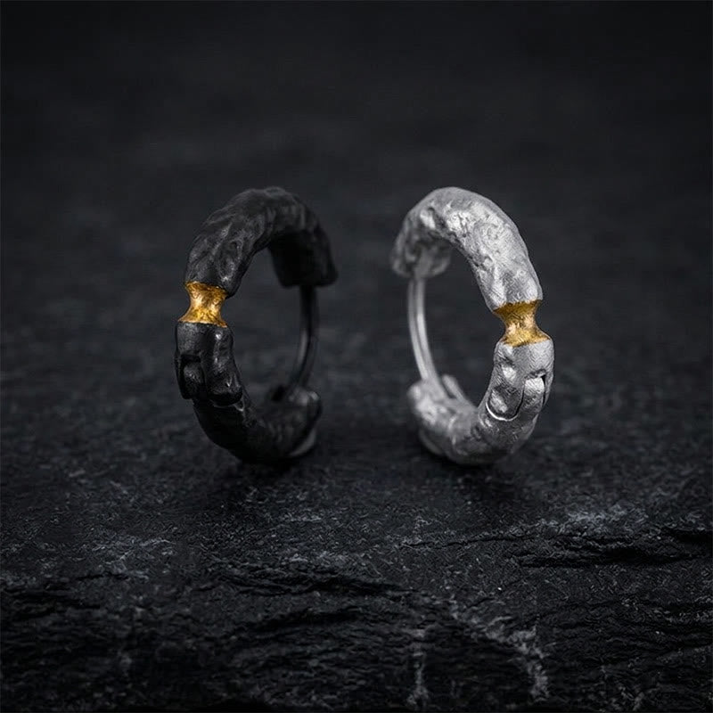Handcrafted 999 Silver Rugged Rock Inlaid Gold Waist Earrings
