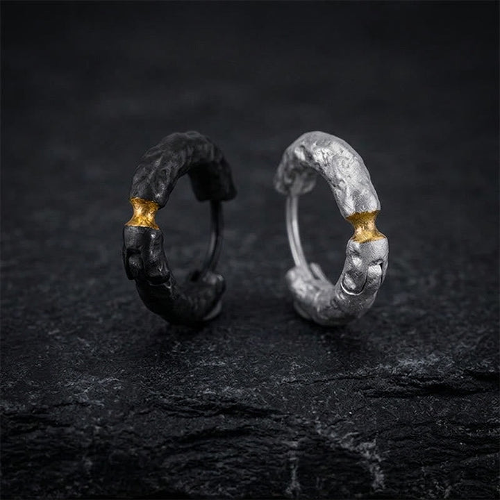 Handcrafted 999 Silver Rugged Rock Inlaid Gold Waist Earrings