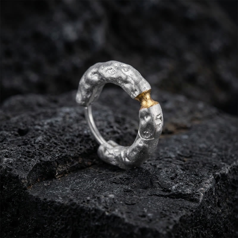Handcrafted 999 Silver Rugged Rock Inlaid Gold Waist Earrings
