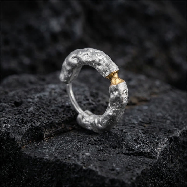 Handcrafted 999 Silver Rugged Rock Inlaid Gold Waist Earrings