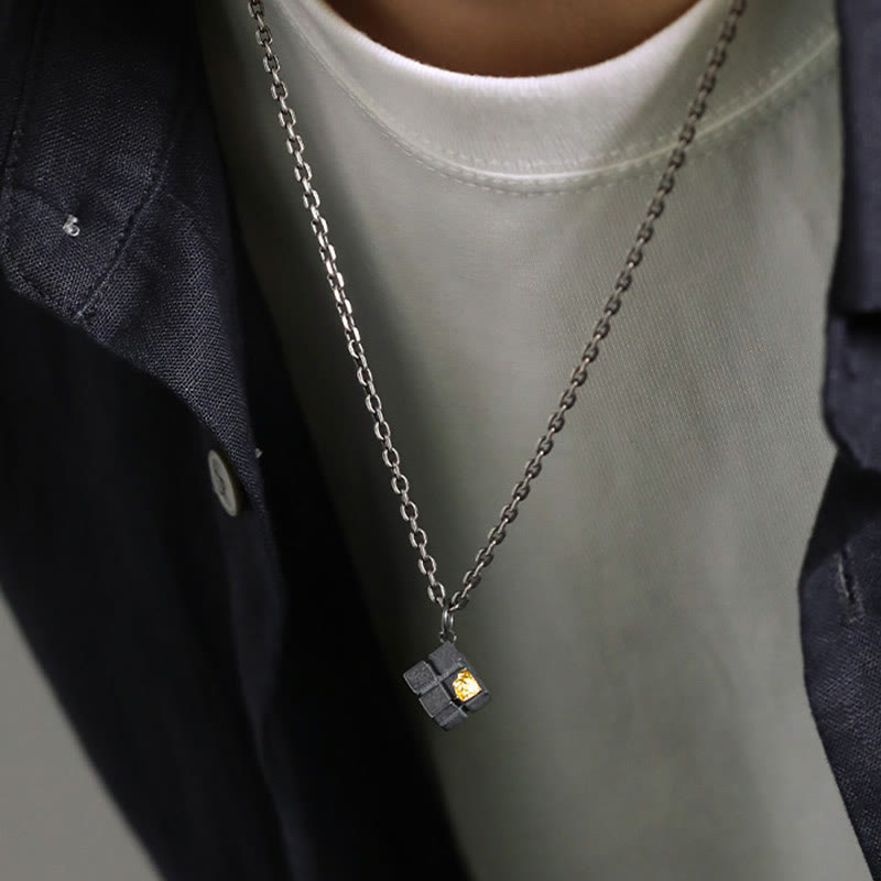 Handcrafted 999 Silver Forged Cube Necklace