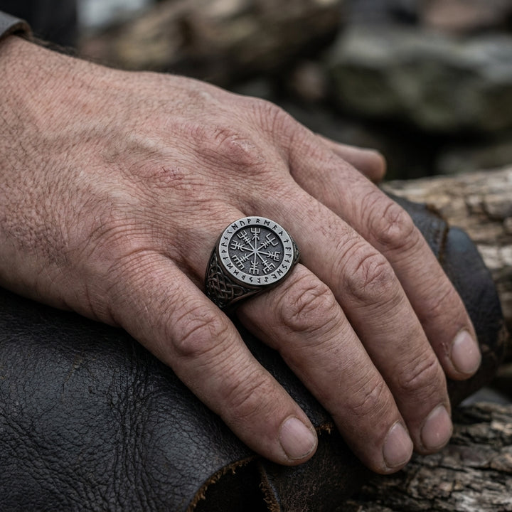Helm of Awe Aegishjalmur Signet Ring — worn