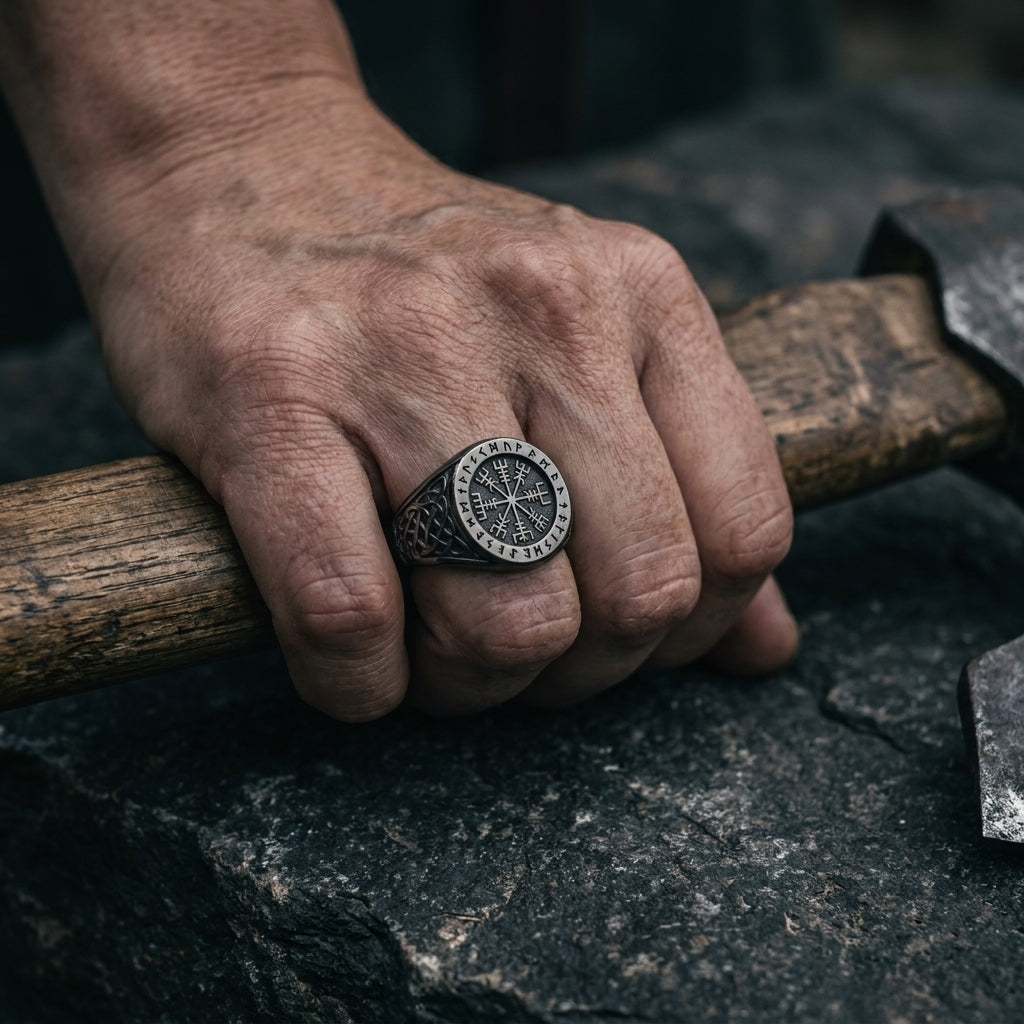 Helm of Awe Aegishjalmur Signet Ring — worn