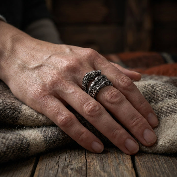 Jörmungandr Serpent Wrap Ring — worn