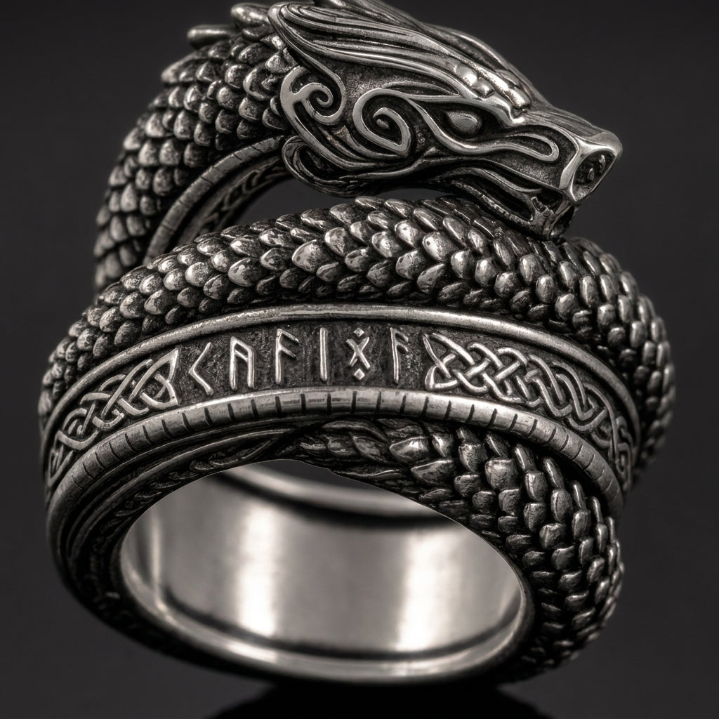 Jörmungandr Serpent Wrap Ring — detail