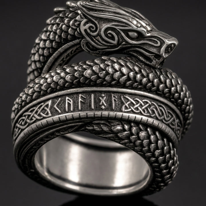 Jörmungandr Serpent Wrap Ring — detail