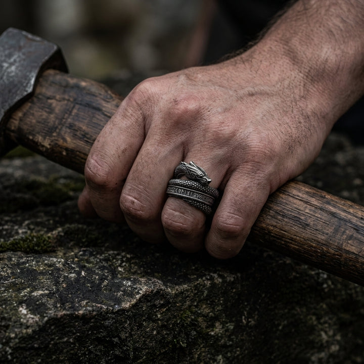 Jörmungandr Serpent Wrap Ring — worn