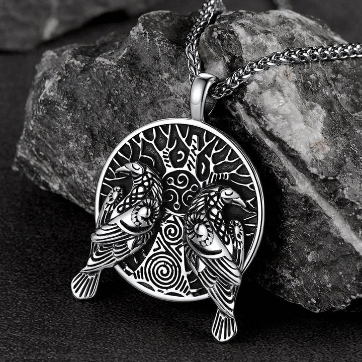 Viking Huginn And Muninn Ravens Coin Necklace For Men