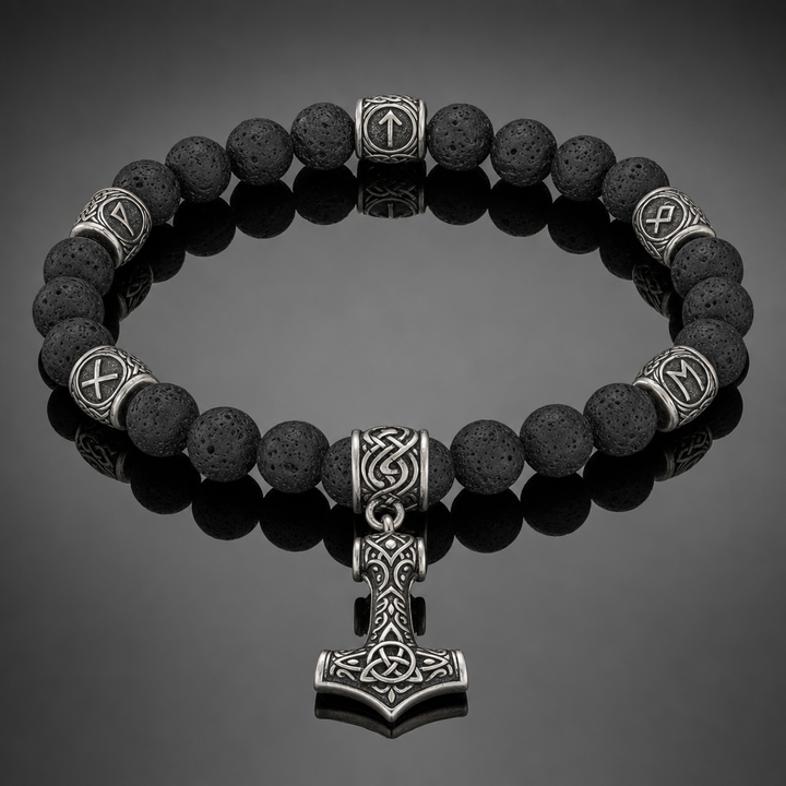 Lava Stone Mjolnir Bead Bracelet for Men
