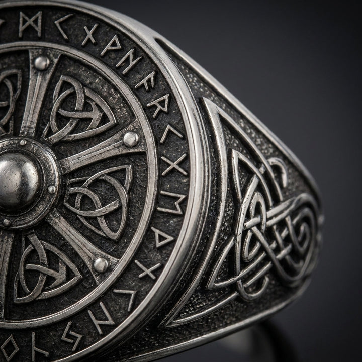 Viking Shield Signet Ring with Runes — detail