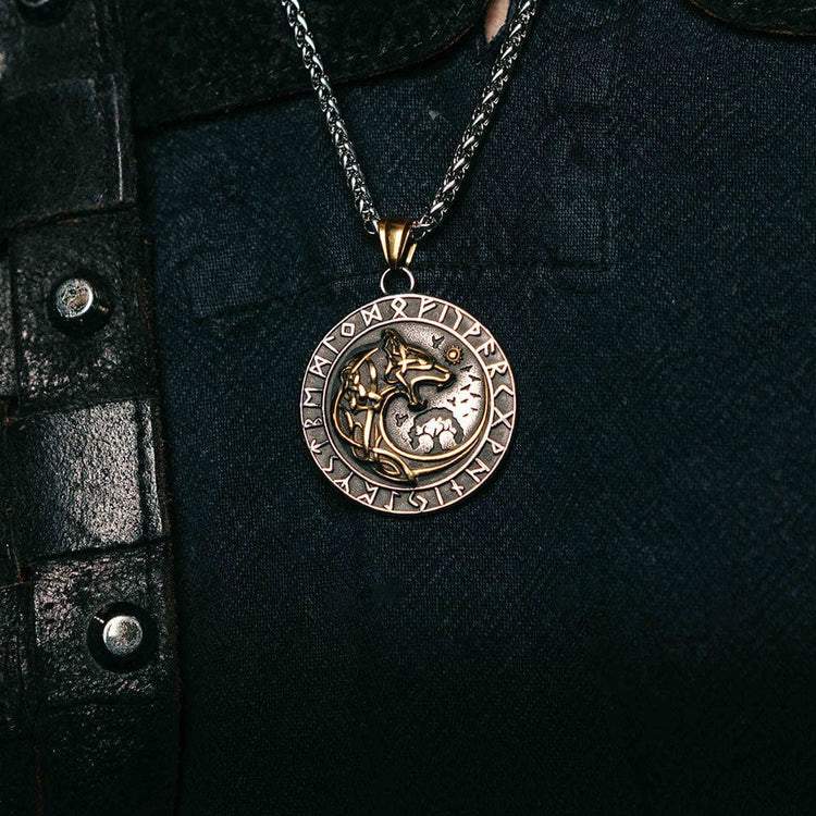 Wolf Head Rune Viking Fenrir Necklace