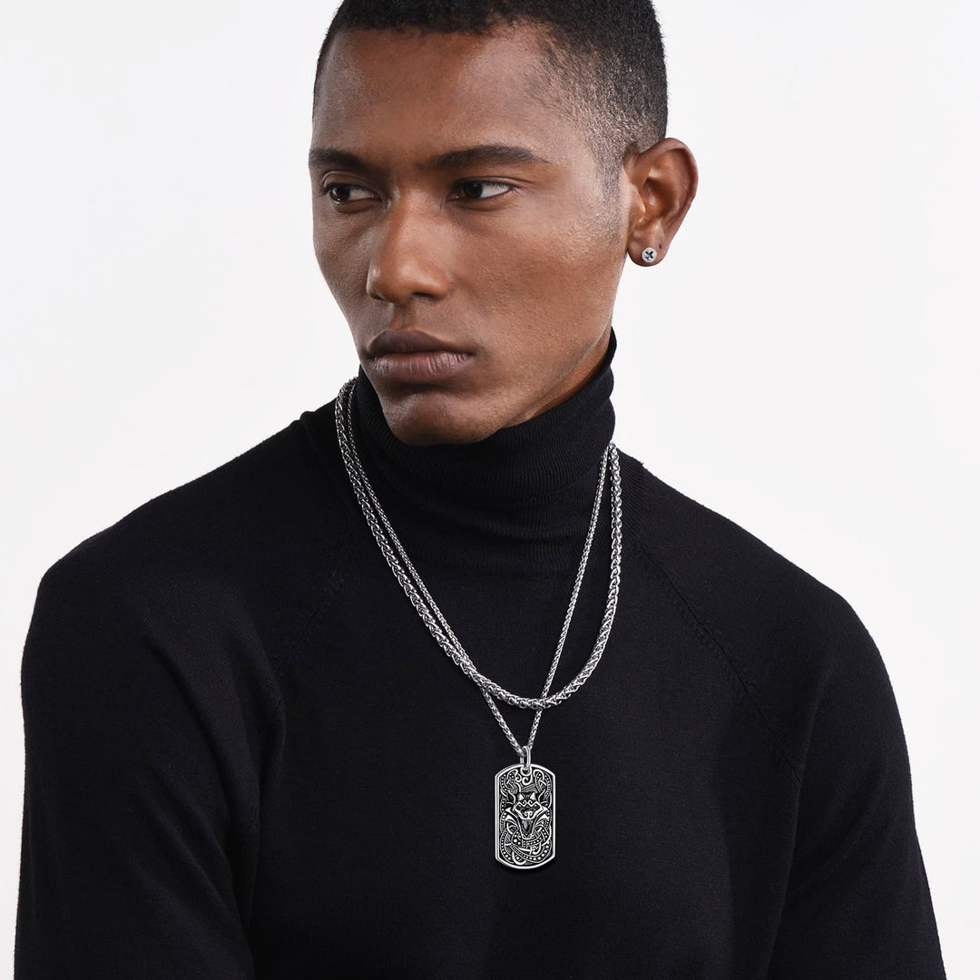 Flash Sale Engraved Viking Celtic Wolf Dog Tag Necklace for Men