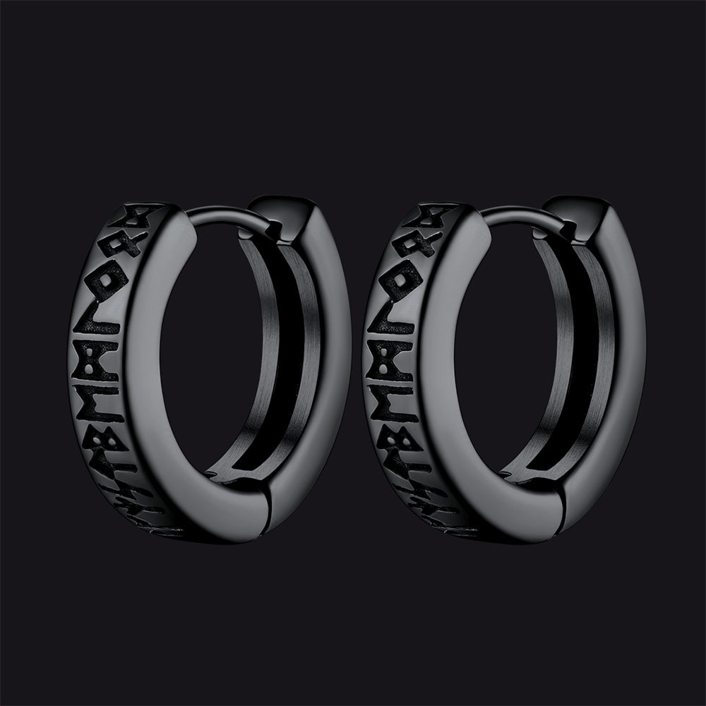 Norse Viking Runes Dangle Hoop Earrings For Men
