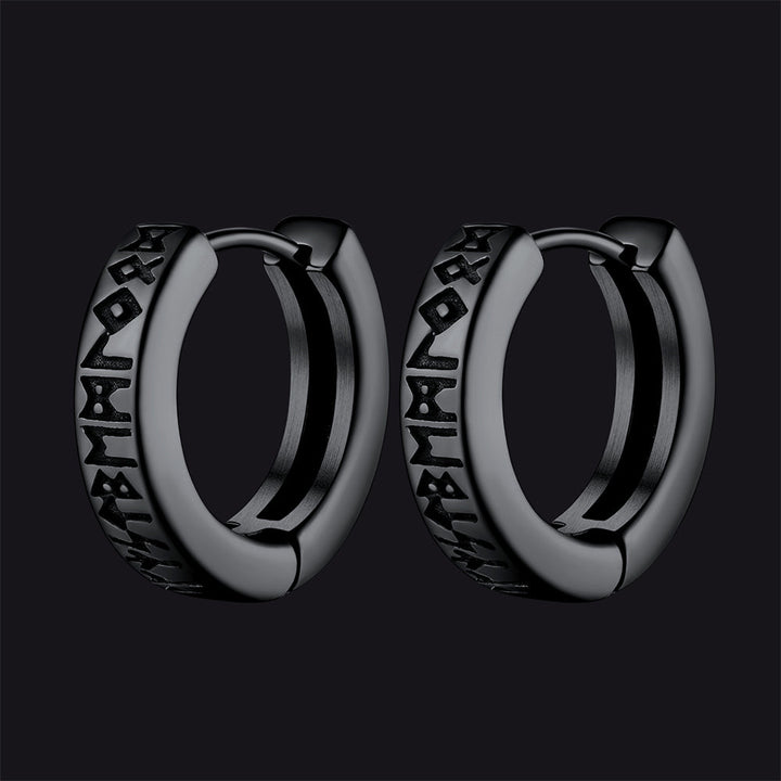Norse Viking Runes Dangle Hoop Earrings For Men