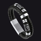 Viking Black Engraved Leather Braided Wristband Bracelet for Men 1