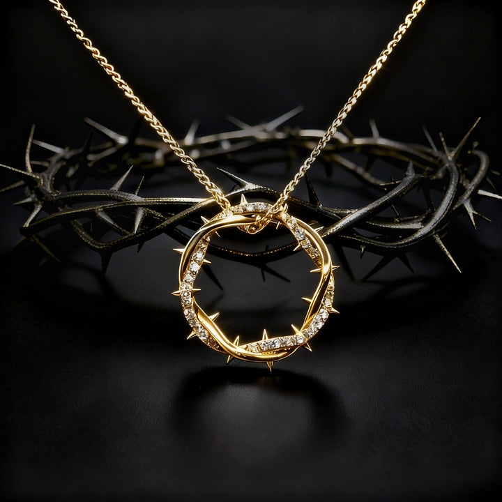 Christian Jesus Crown of Thorns Circle Pendant Necklace for Men