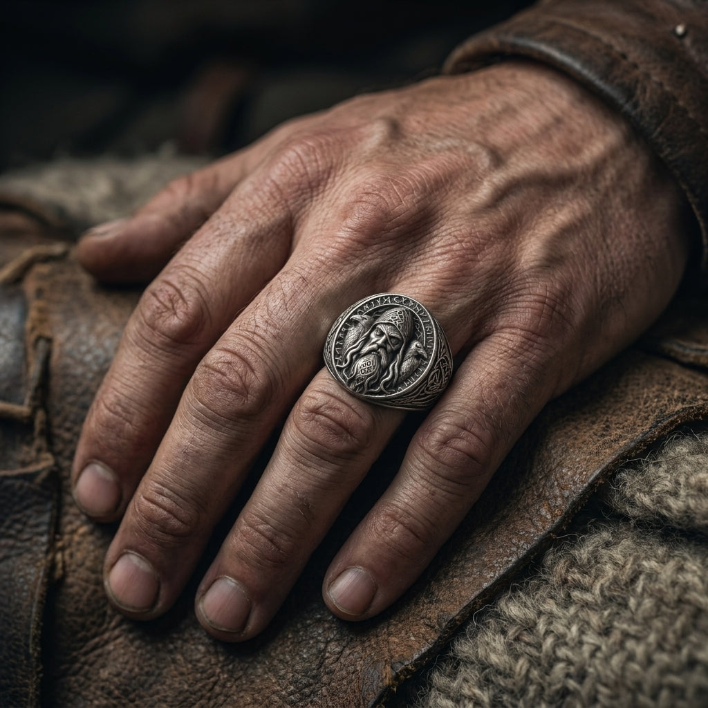 Odin Allfather Signet Ring — worn