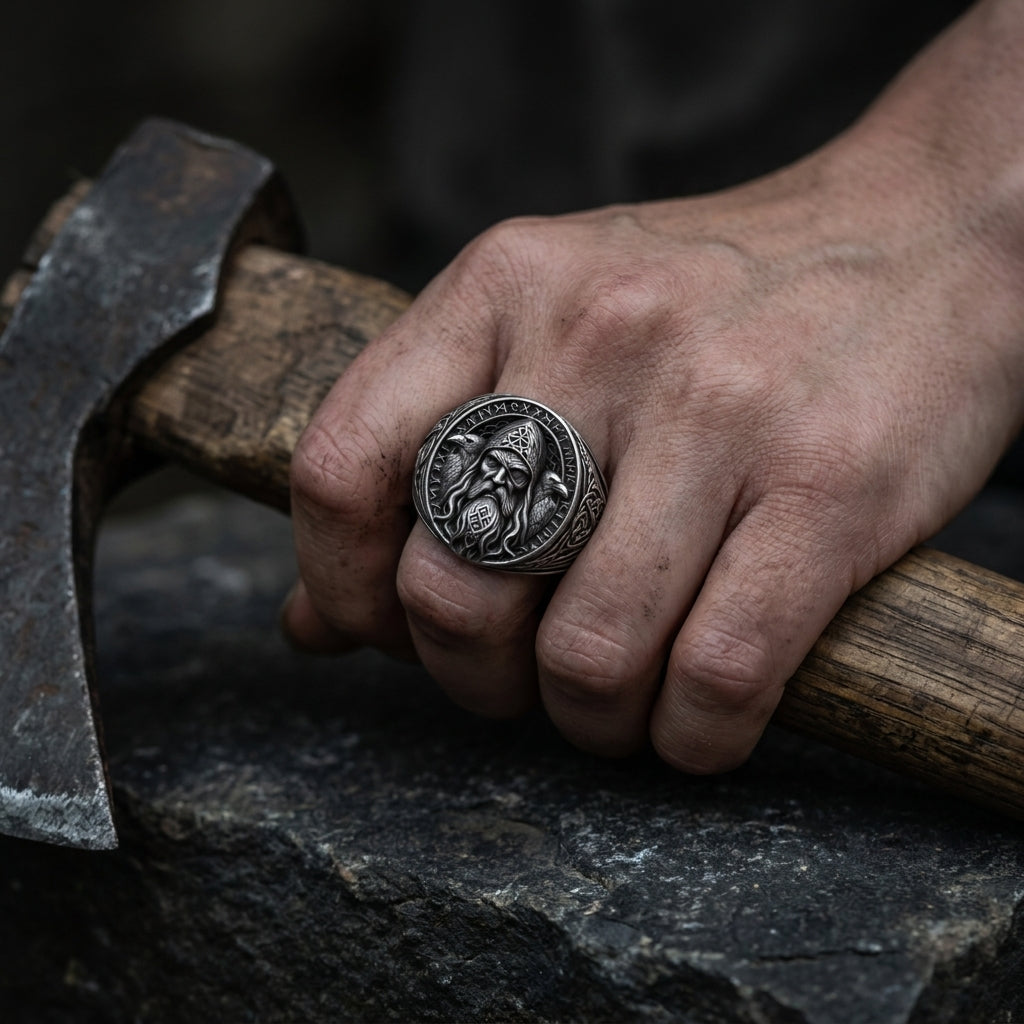 Odin Allfather Signet Ring — worn