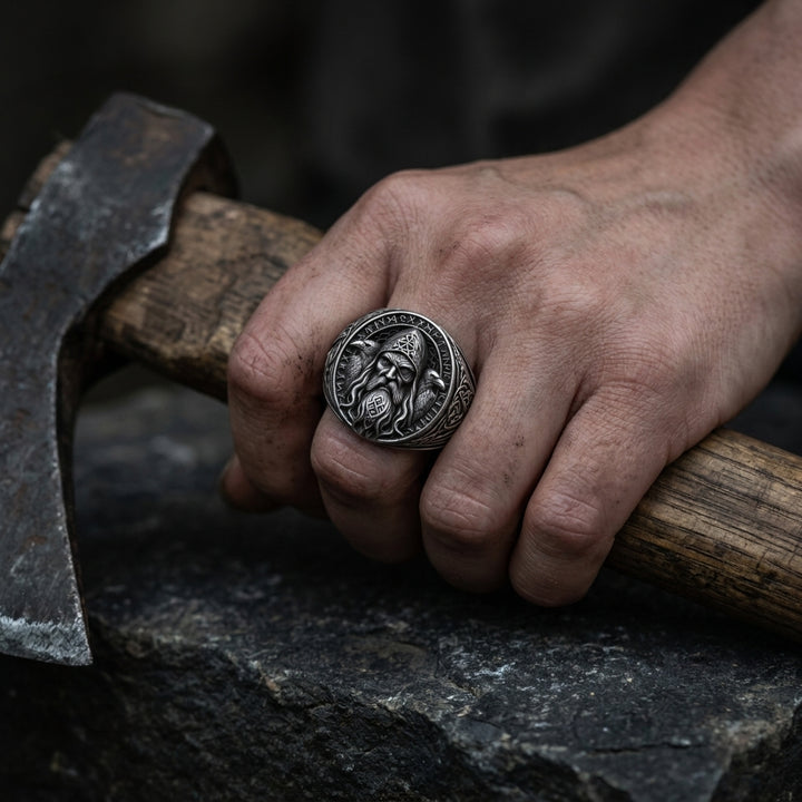 Odin Allfather Signet Ring — worn