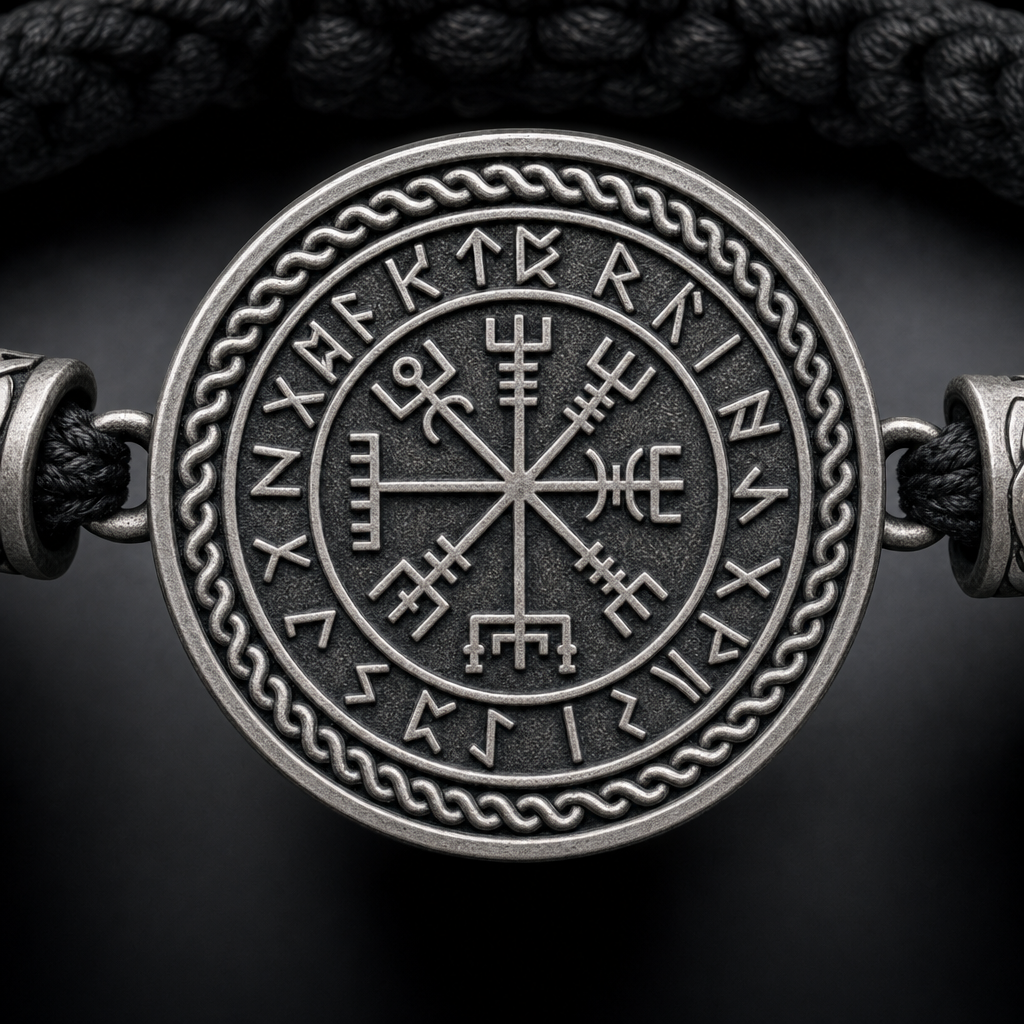 Vegvisir Slider-Knot Cord Bracelet for Men — detail