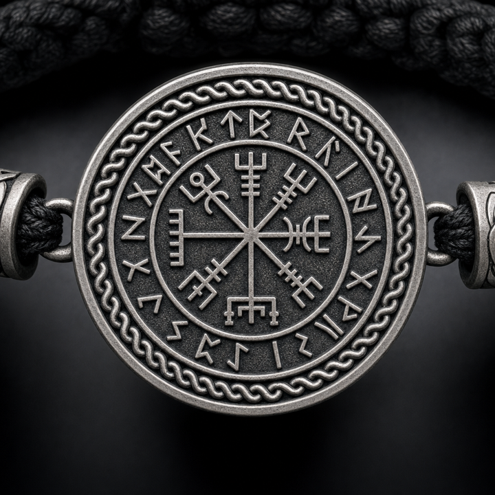Vegvisir Slider-Knot Cord Bracelet for Men — detail