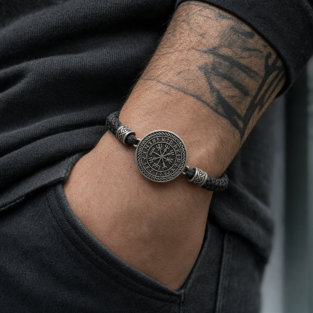 Vegvisir Slider-Knot Cord Bracelet for Men — worn
