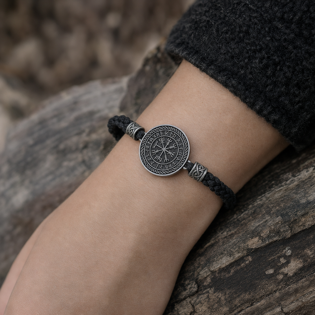 Vegvisir Slider-Knot Cord Bracelet for Men — worn