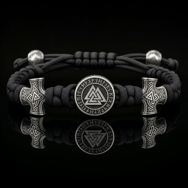 Valknut Slider-Knot Cord Bracelet for Men