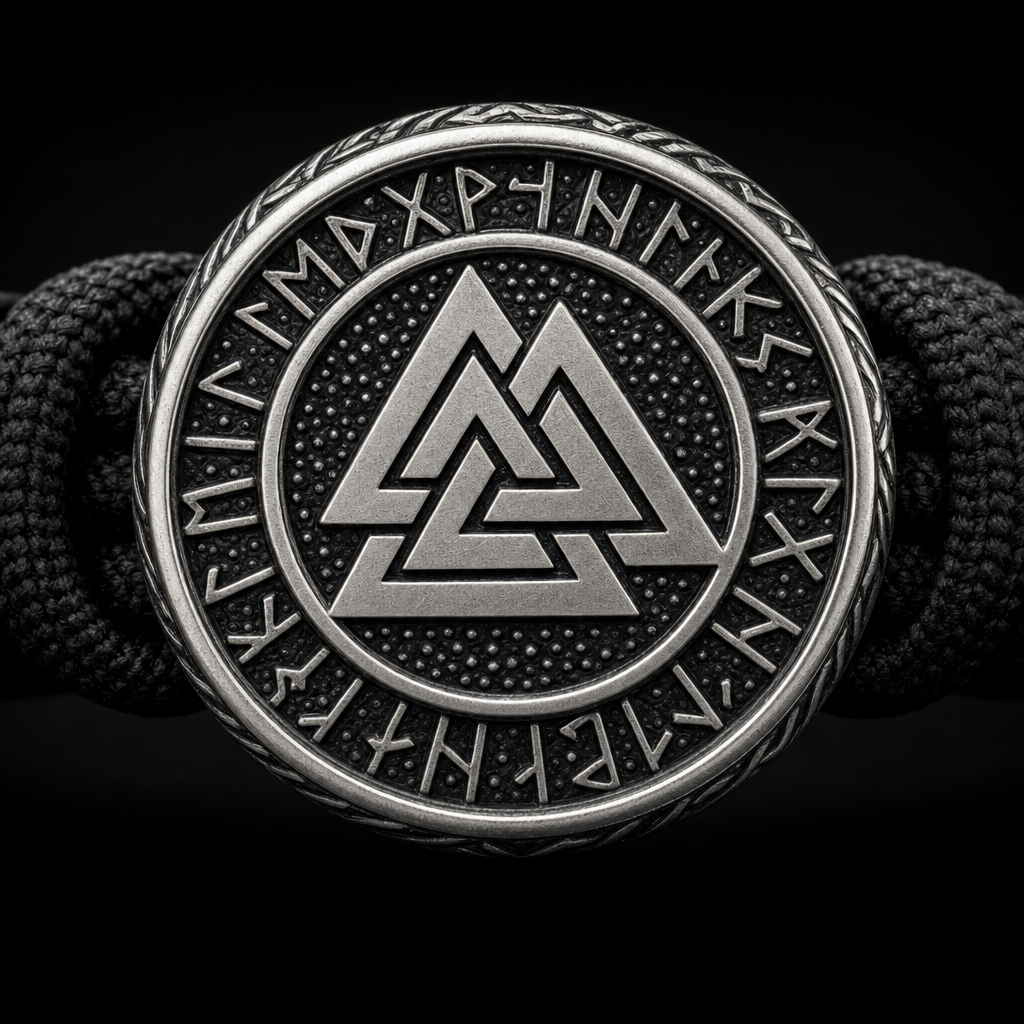Valknut Slider-Knot Cord Bracelet for Men — detail