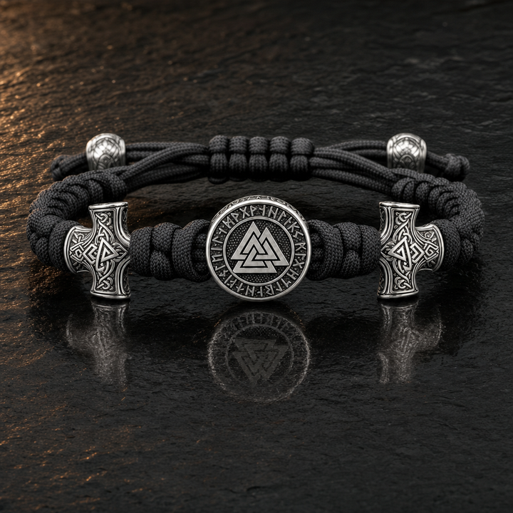 Valknut Slider-Knot Cord Bracelet for Men — feature