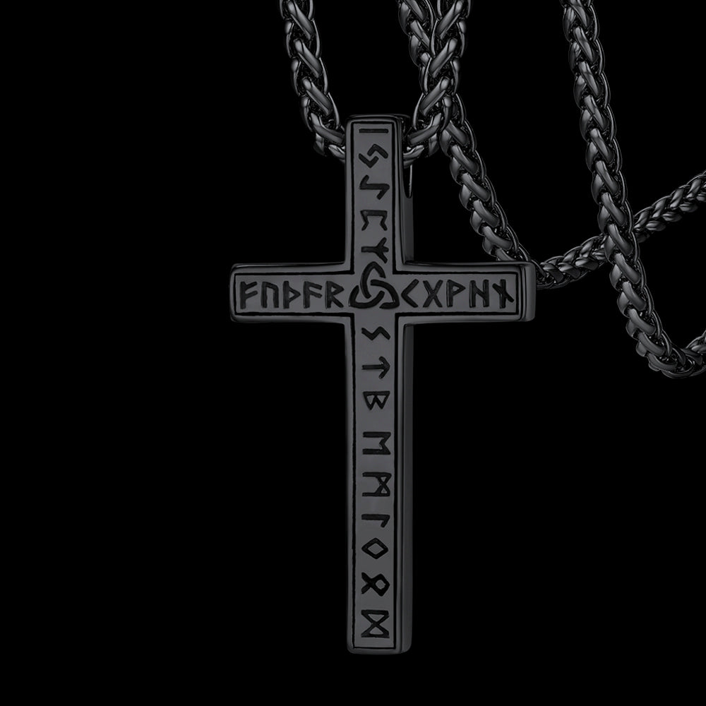 Viking Rune Cross Pendant Necklace for Men