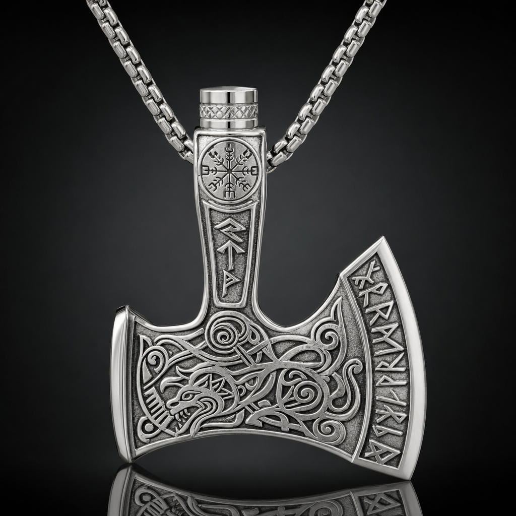 Viking Axe Cremation Urn Necklace for Men