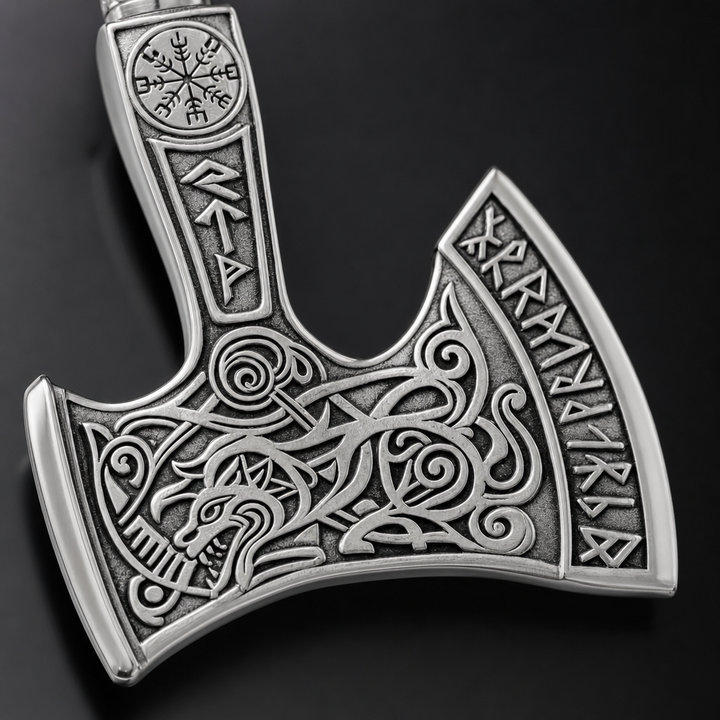 Viking Axe Cremation Urn Necklace for Men — detail