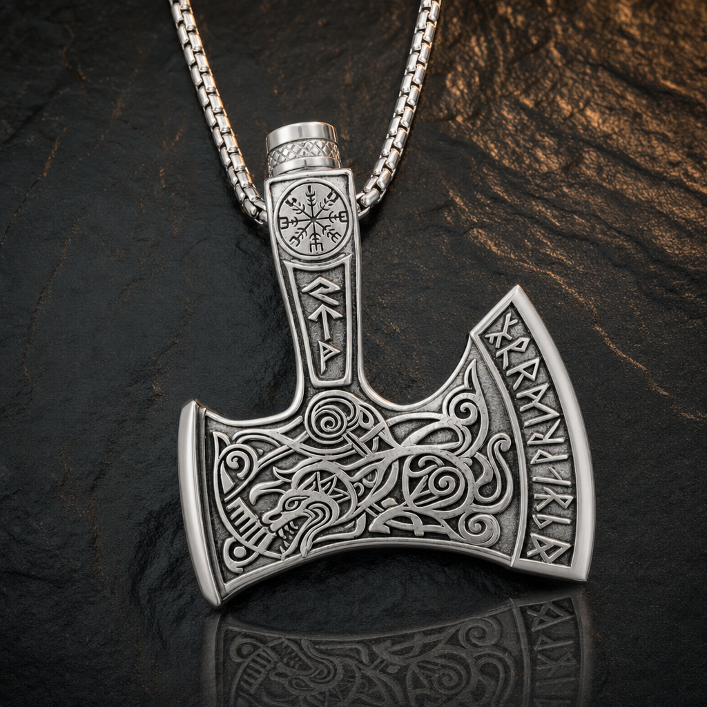Viking Axe Cremation Urn Necklace for Men — feature
