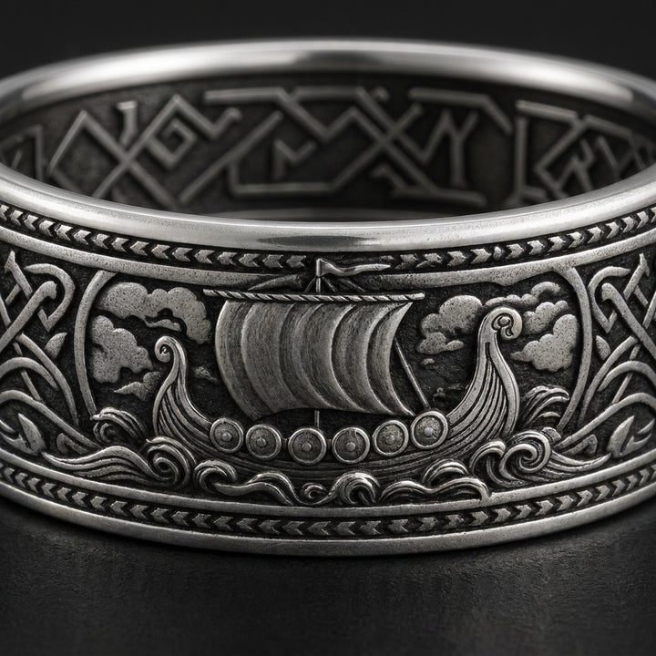 Viking Longship Drakkar Band Ring — detail