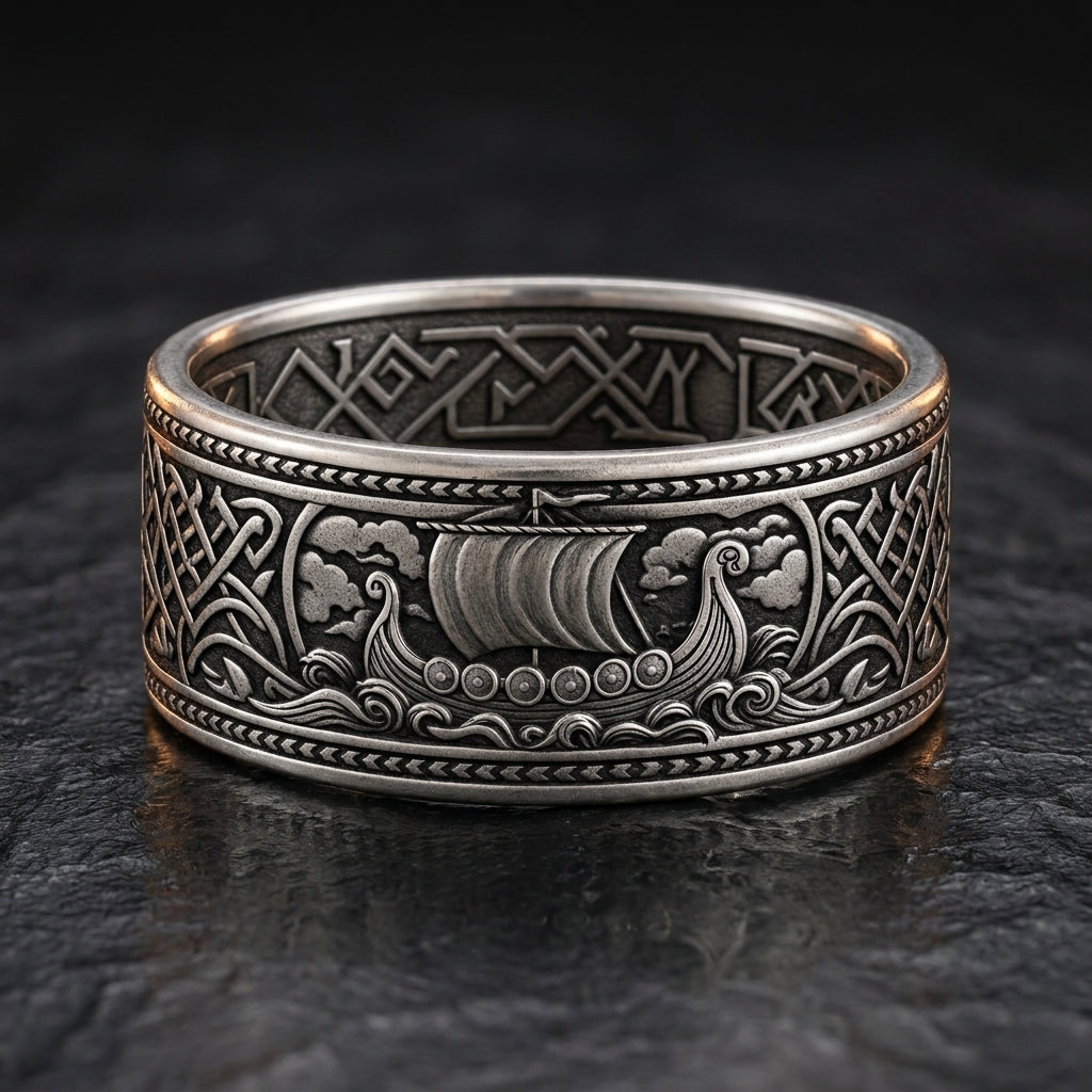 Viking Longship Drakkar Band Ring — feature