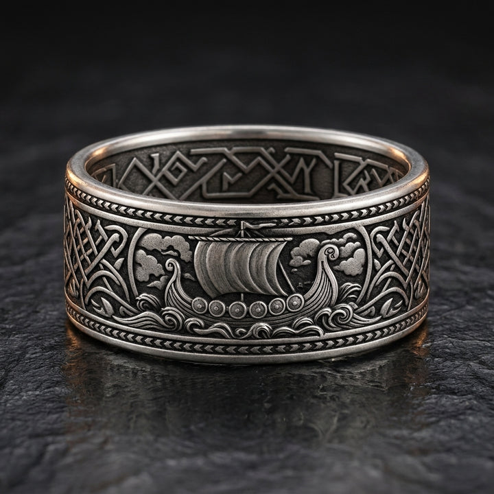 Viking Longship Drakkar Band Ring — feature