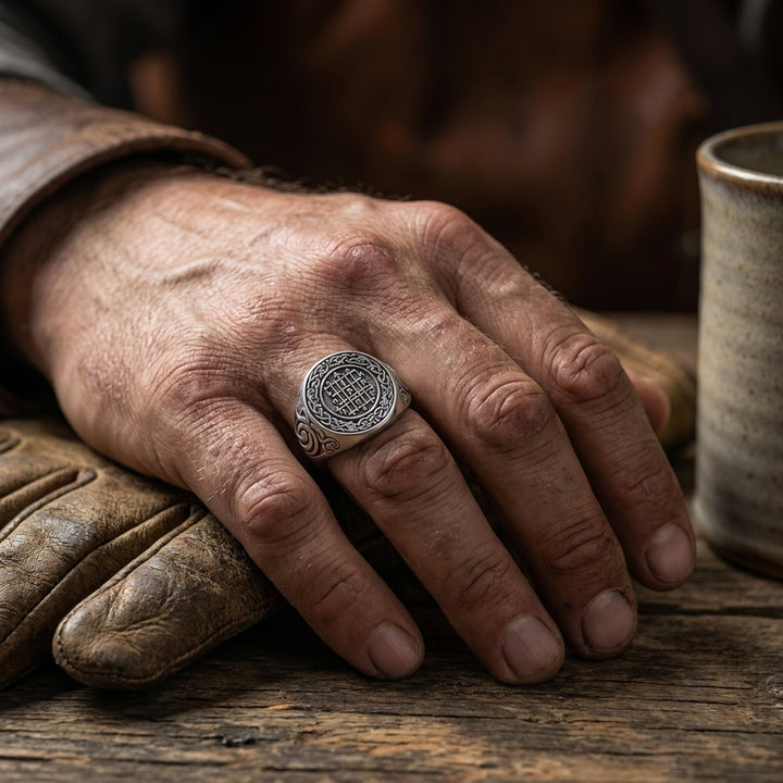 Web of Wyrd Signet Ring — worn