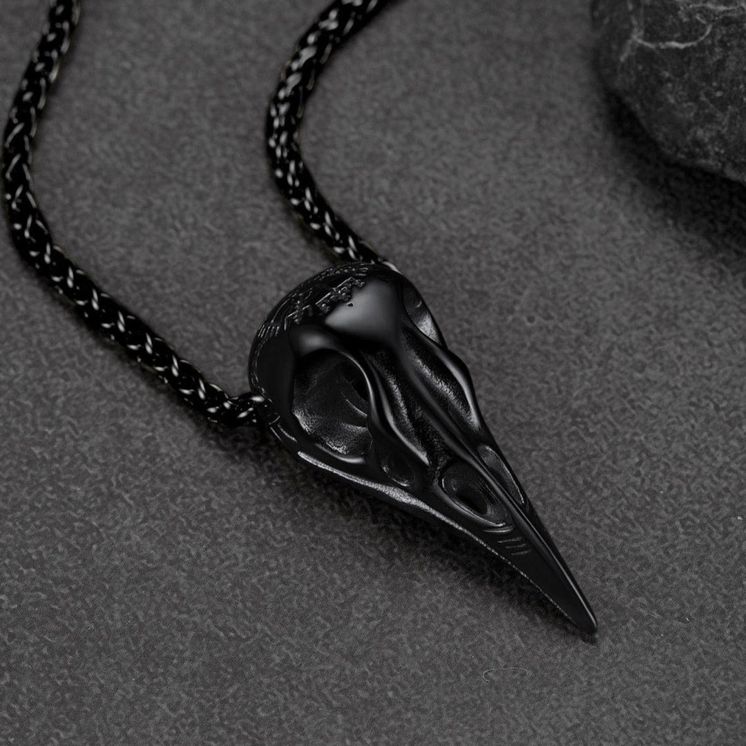Raven Skull Necklace With Viking Compass for Men