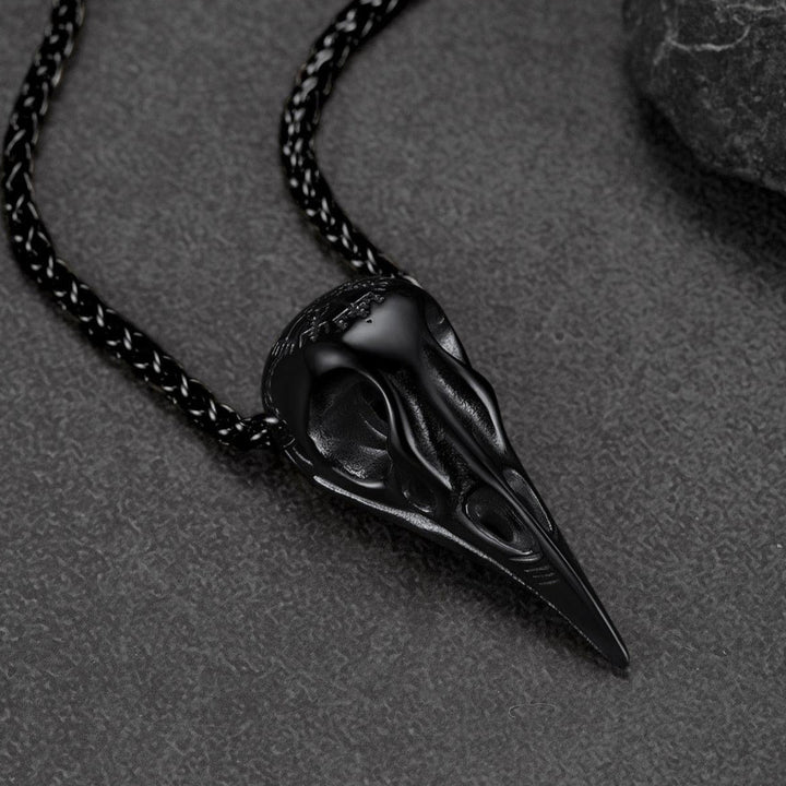 Raven Skull Necklace With Viking Compass for Men