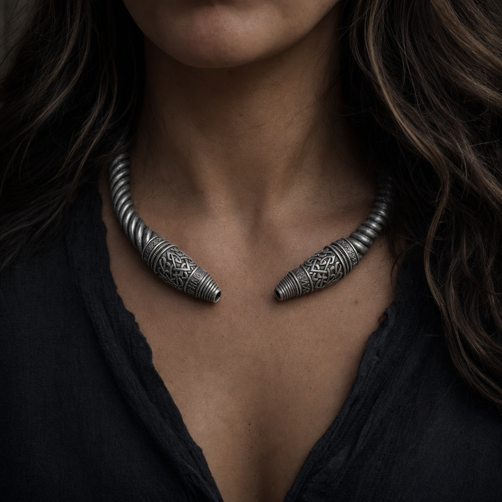 Norse Twisted Torc Neck Ring for Men — worn