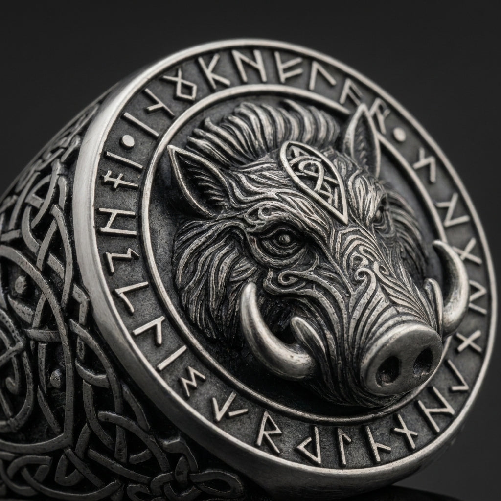 Viking Boar Gullinbursti Ring — detail
