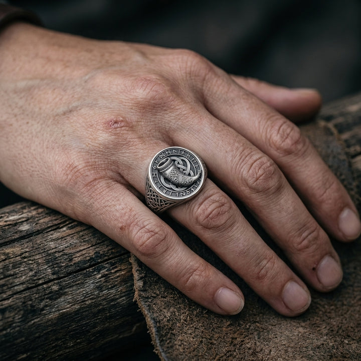 Viking Drinking Horn Signet Ring — worn