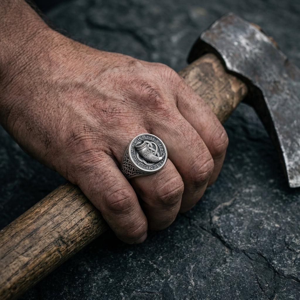 Viking Drinking Horn Signet Ring — worn