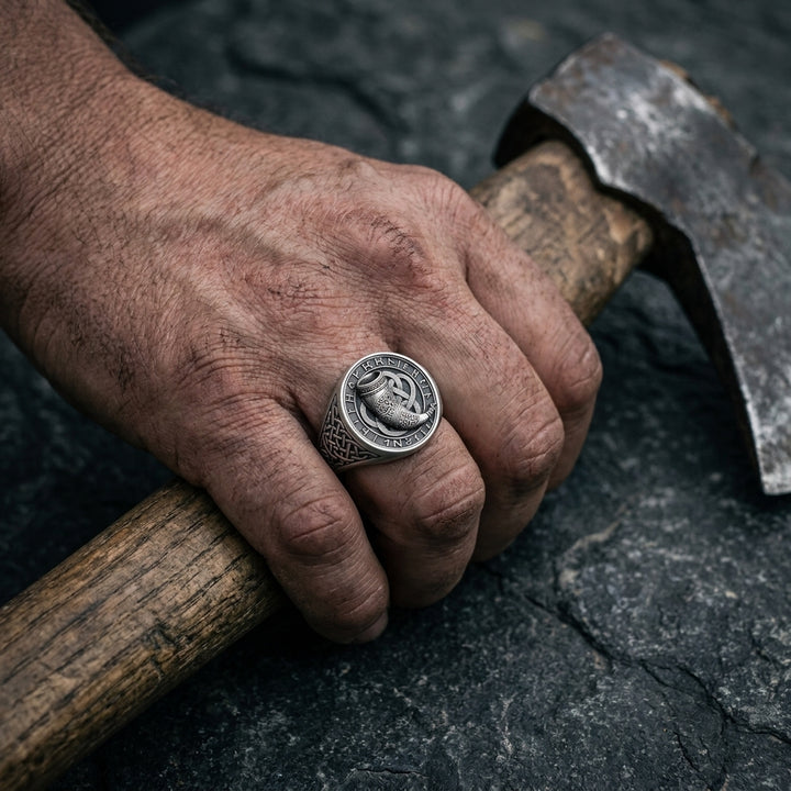 Viking Drinking Horn Signet Ring — worn