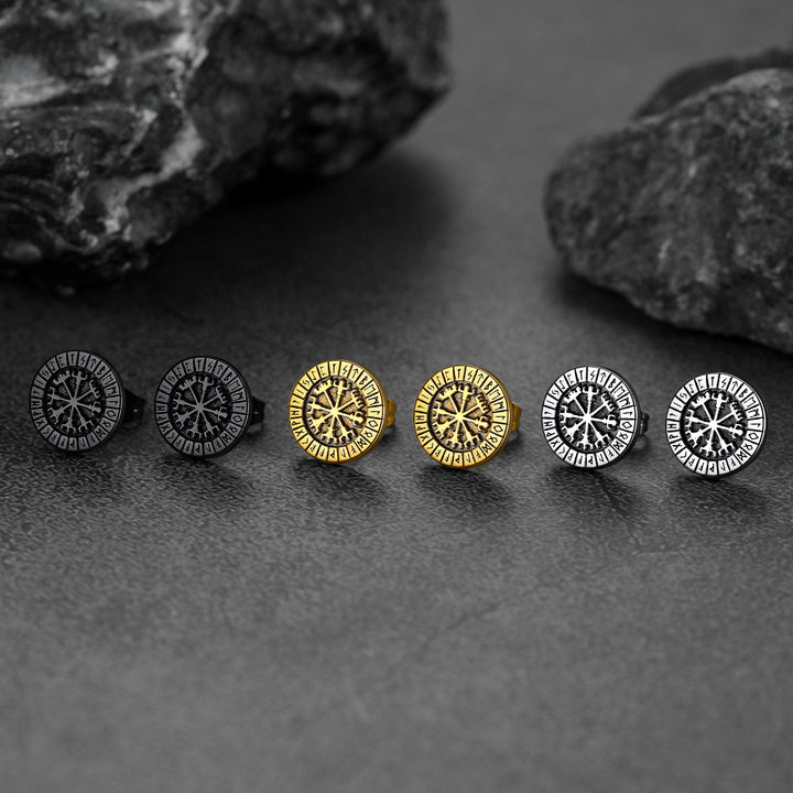 Norse Viking Compass Vegvisir Stud Earrings For Men