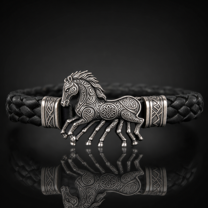 Viking Sleipnir Horse Braided Leather Bracelet
